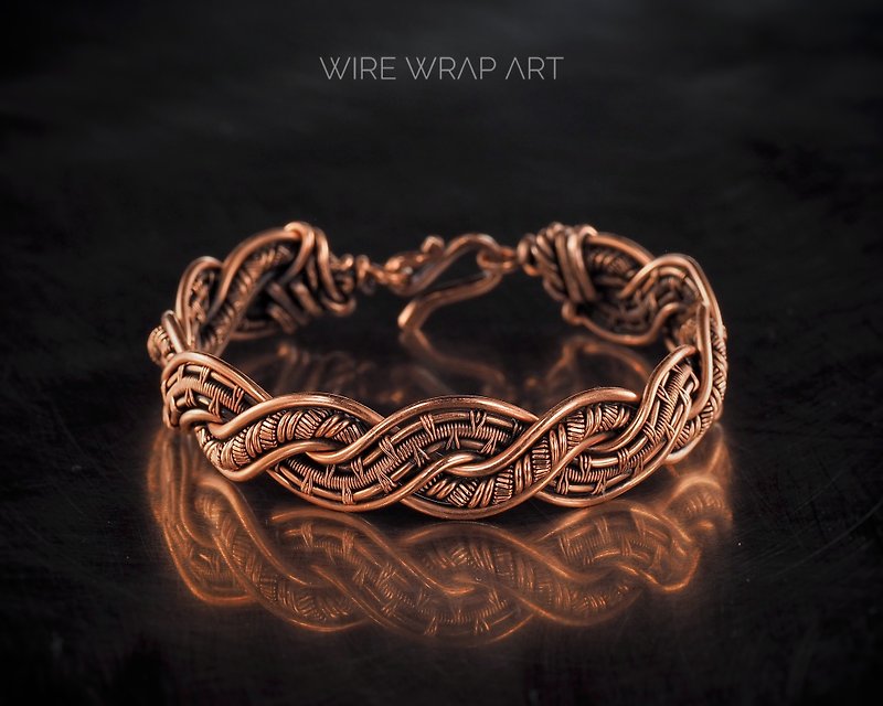 Copper bracelet for woman. Unique wire wrapped metal bangle. Small size bracelet - Bracelets - Copper & Brass Gold
