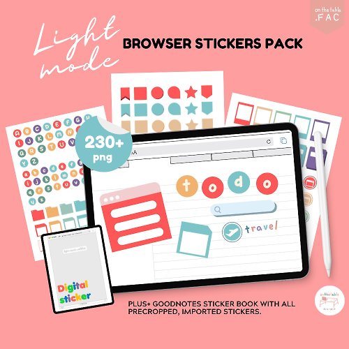 onthetable-fac 230+ Light Browser Digital Sticker for GoodNotes Cute digital stickers labels