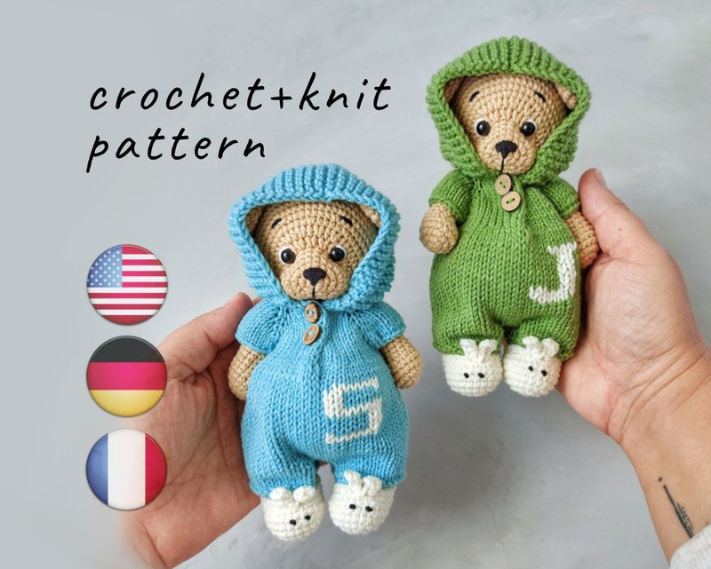 Amigurumi Teddy Bear crochet pattern - with knited clothes PDF Tutorial - 手工藝教學/工具書 - 其他材質 