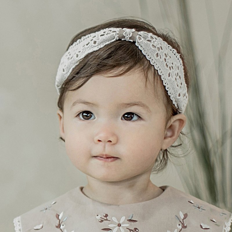 Happy Prince 韓國製 Doen蕾絲女嬰兒童髮帶 - 嬰兒帽/髮帶 - 棉．麻 白色