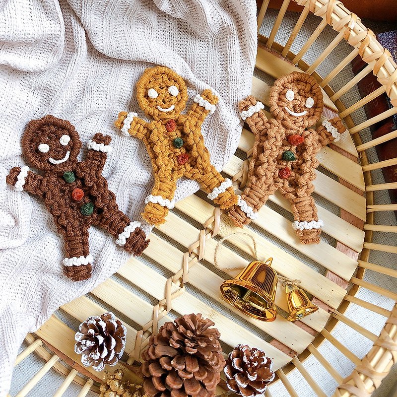 Christmas Gingerbread Man Hanging Material Kit_DIY Video Tutorial - Knitting, Embroidery, Felted Wool & Sewing - Cotton & Hemp Brown