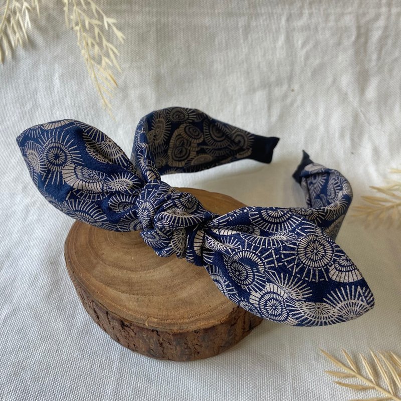 Headband/rabbit ear headband/Japanese style antique umbrella - Headbands - Cotton & Hemp Blue