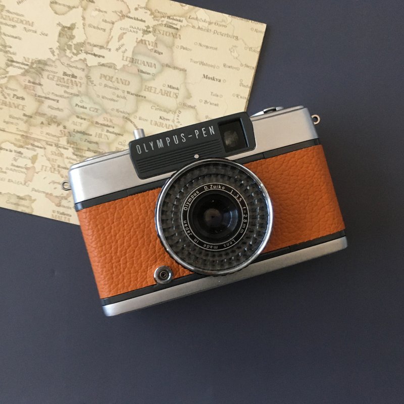 Olympus PEN EE-2 Film Camera with marigold orange genuine leather - Cameras - Other Metals Orange