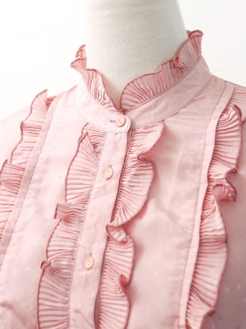 Vintage Japanese Pink Collar Vintage Shirt Japanese Vintage Blouse - เสื้อเชิ้ตผู้หญิง - เส้นใยสังเคราะห์ สึชมพู