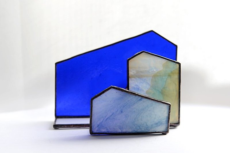 ハウスブルーロッジステンドグラスの名刺入れ - 置物 - ガラス ブルー
