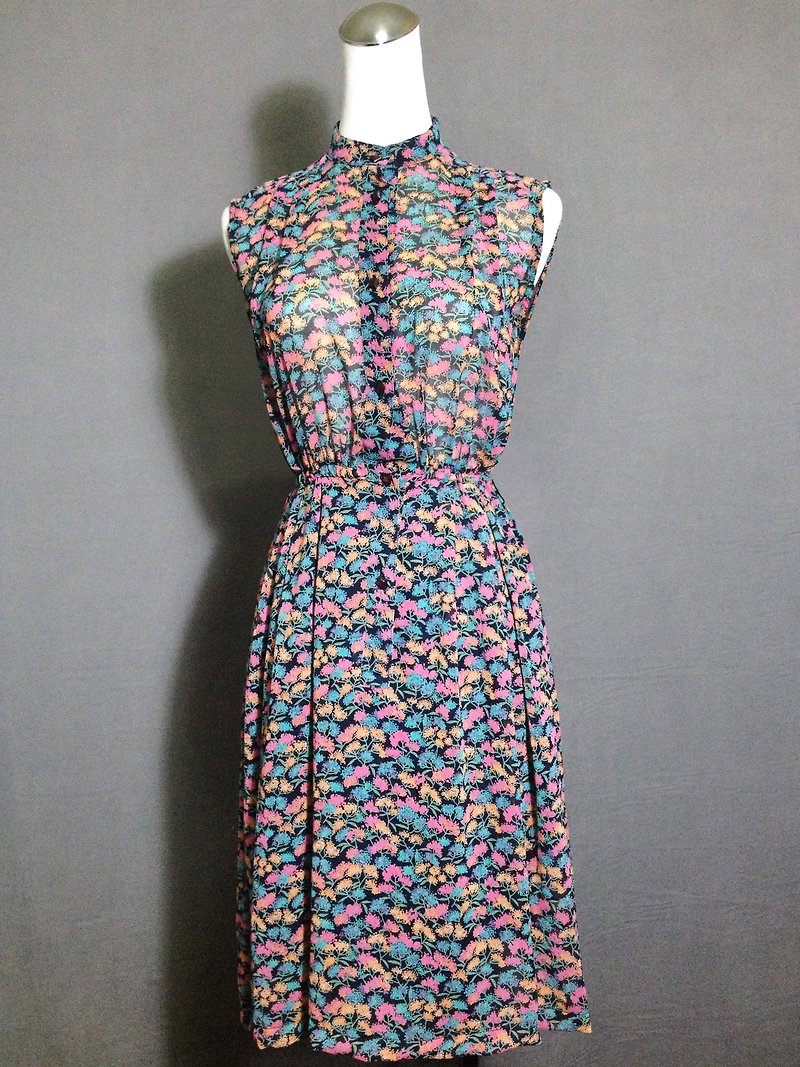 Ping-pong vintage [vintage dress / flower collar sleeveless chiffon vintage dress] abroad back VINTAGE - One Piece Dresses - Polyester Multicolor