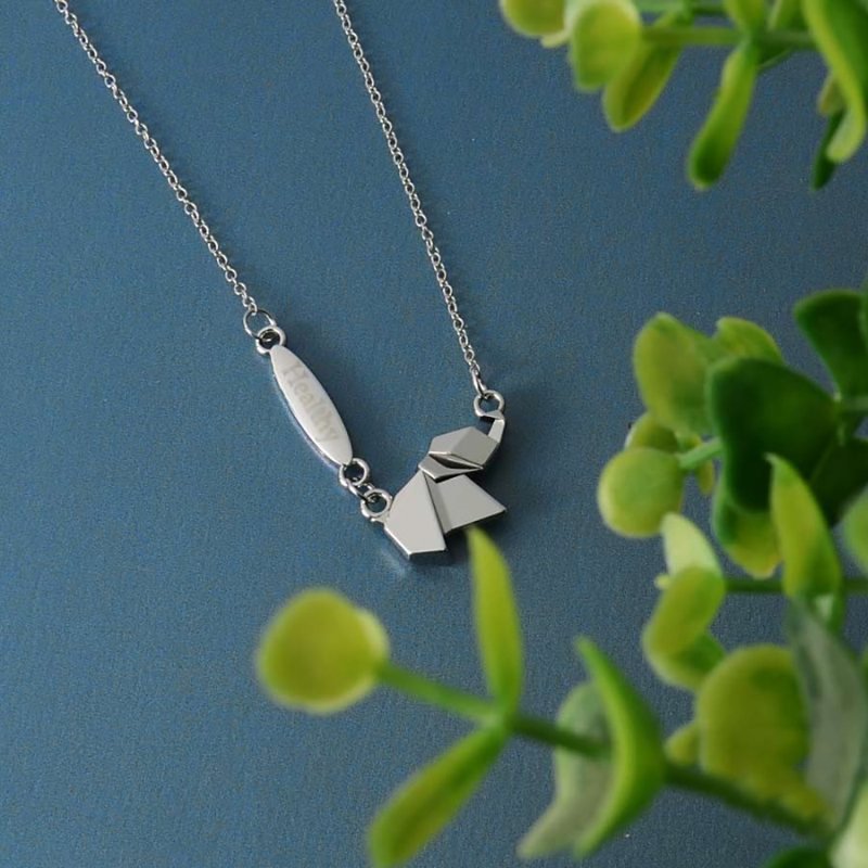 Animal origami necklace - Healthy Elephant - สร้อยคอ - โลหะ สีเงิน