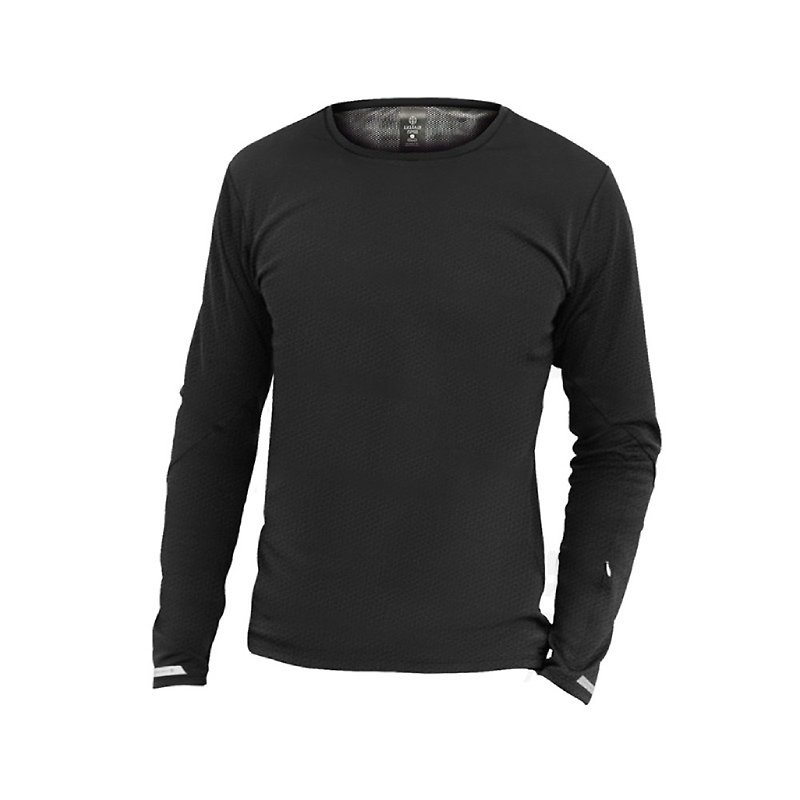 SUSTAIN Base +抗菌クルーネック長袖トップス-ピュアブラック - Tシャツ メンズ - ポリエステル ブラック