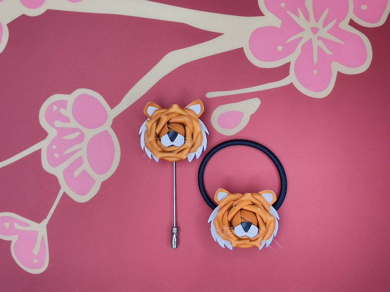 Tiger Leather Rose Hairband / Pin - Hair Accessories - Genuine Leather Orange