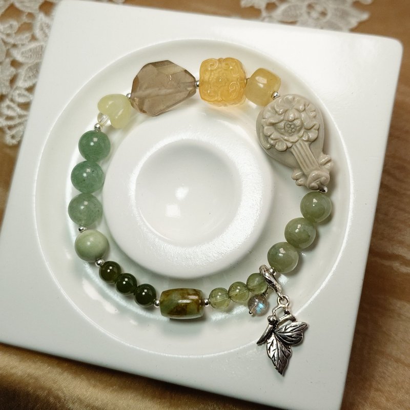 手鍊 牡丹琵琶 阿拉善 豆青 橄欖石 碧璽 碧玉 水晶 岫玉 螢石 銀 - 手鍊/手環 - 寶石 