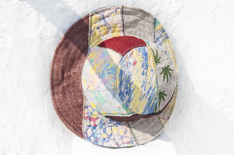 Moroccan wind stitching hand-woven cotton hat woven hat fisherman hat visor straw hat - fresh ocean hat - Hats & Caps - Cotton & Hemp Multicolor