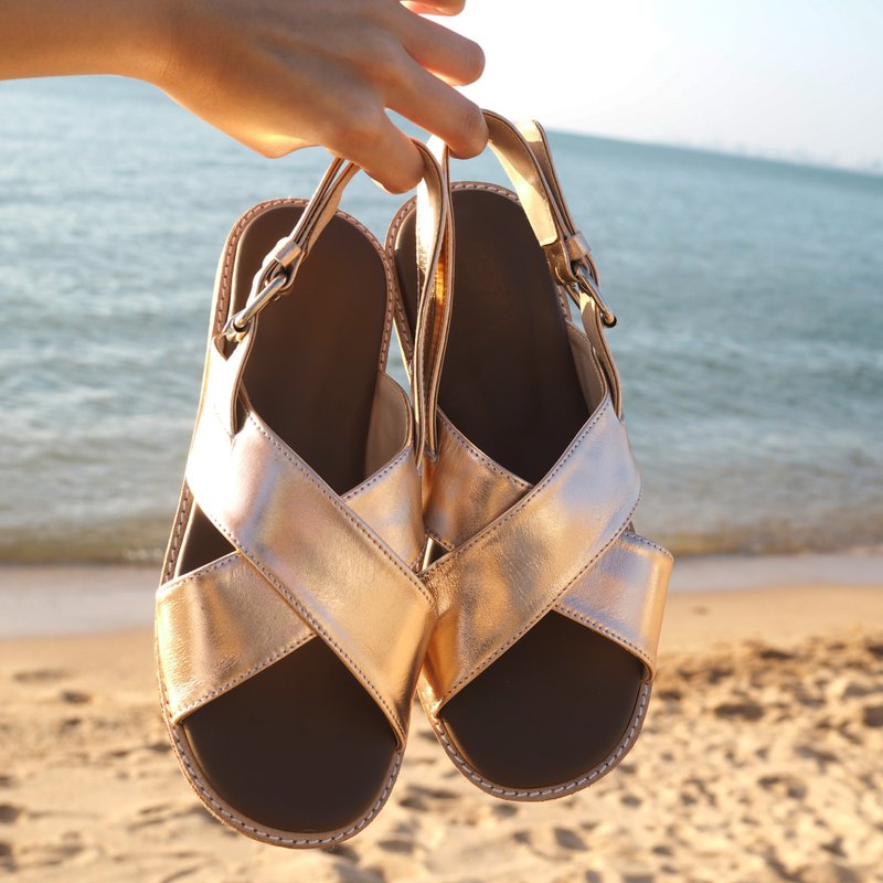 ARYA ; Chill Cross Sandal , Genuine Leather with Arch Support (Rose Gold) - 涼鞋 - 真皮 多色
