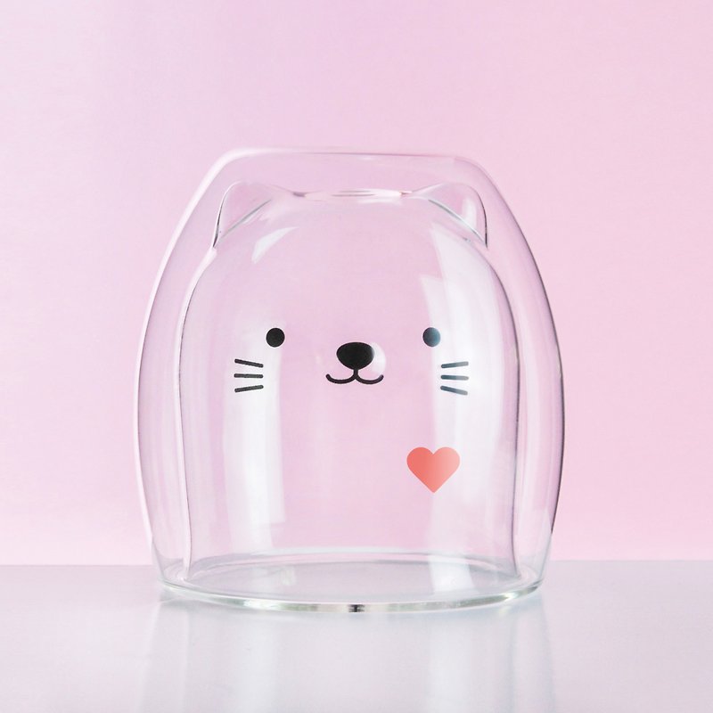 動物シリーズ - バレンタインデー] [限定子猫カップダブル - マグカップ - ガラス 透明