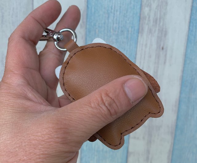 Healing small things brown cute dachshund dog hand-stitched leather  keychain small size