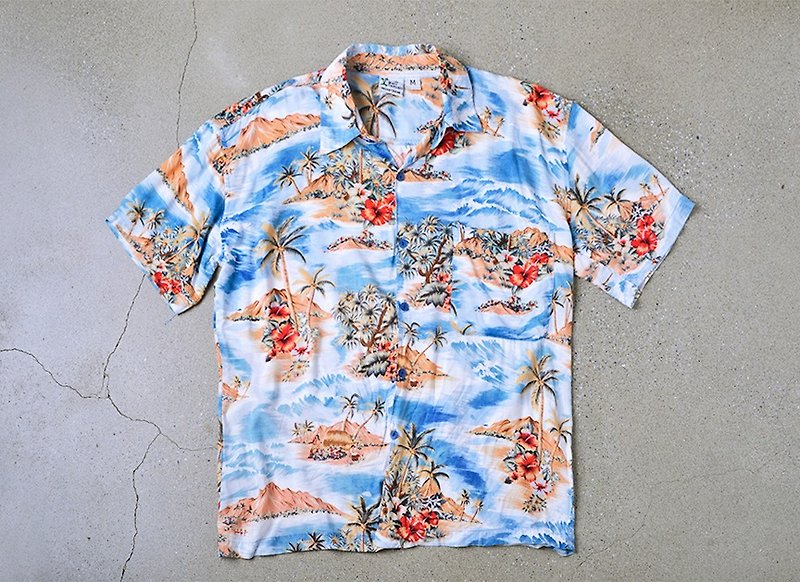 《Vintage Hawaii Shirts 夏威夷衫》海洋藍彩繪 HSA04 - 女襯衫 - 棉．麻 多色