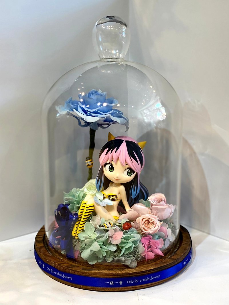Lucky Star Boy Ram Doll Immortal Flower Glass Cover Not Withering Flowers - Dried Flowers & Bouquets - Plants & Flowers Blue