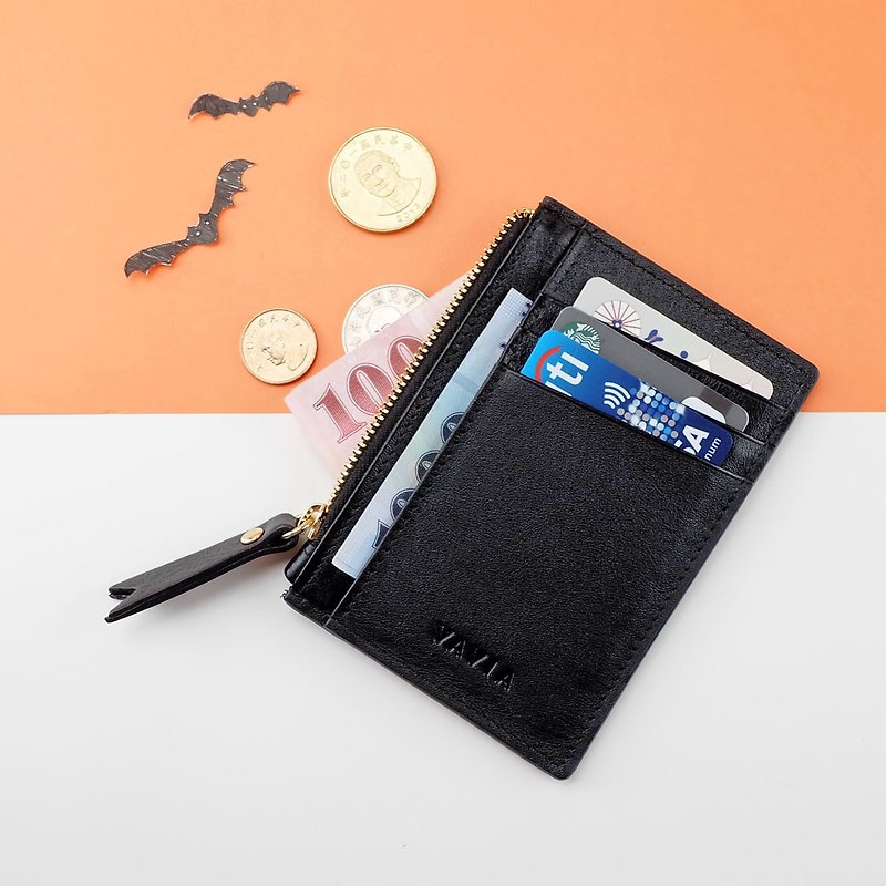 BLACK : Zipped Card Purse / Cow Leather - Wallets - Genuine Leather Black