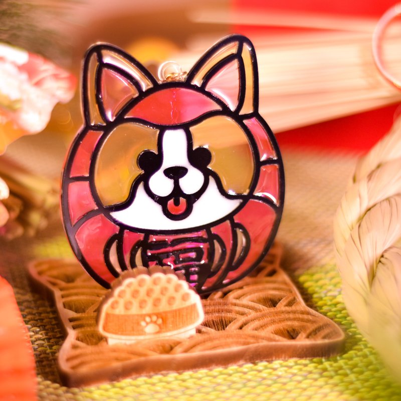 動物達摩 (哥基 柯基) 立座 l 蛇年 福貼 揮春 春聯 招財貓 - 客製化寵物商品 - 樹脂 紅色