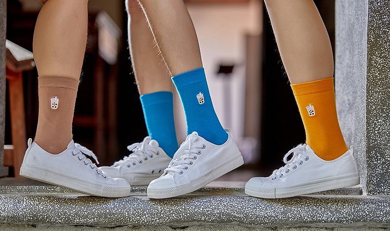 Embroidered Socks-Bubble Tea Stockings|Middle Socks|Same Style for Men and Women - ถุงเท้า - ผ้าฝ้าย/ผ้าลินิน 