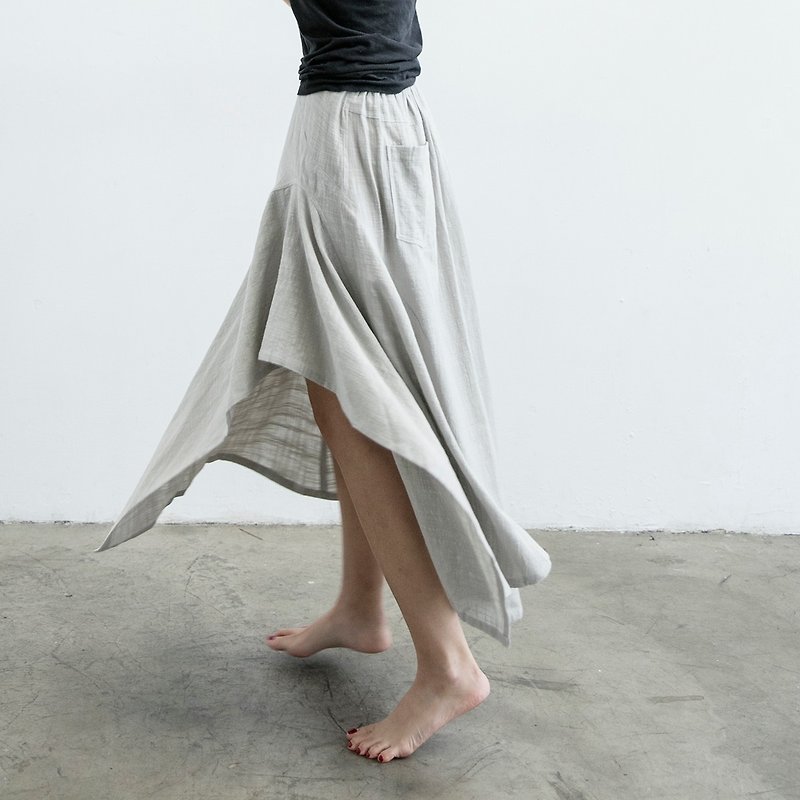 Asymmetric maxi skirt - Gray - กระโปรง - ผ้าฝ้าย/ผ้าลินิน สีเทา