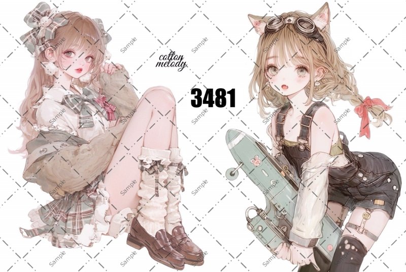 original sticker no.3481 人物ステッカー オリジナルステッカー オリジナル人物ステッカー 装飾ステッカー cotton melody - 貼紙 - 紙 