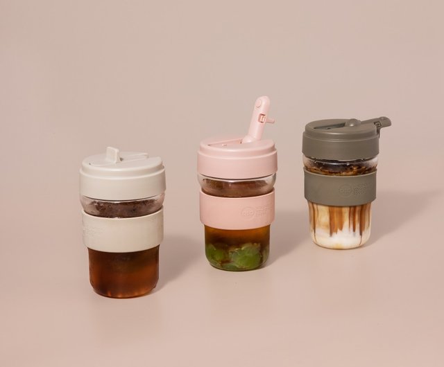 Bubble Glass Cup with Wooden Lid and Straw