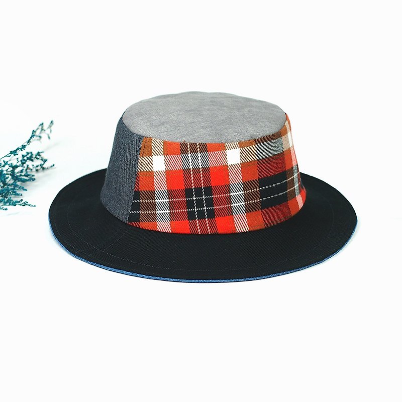 小牛村 手工雙面帽 漁夫帽 遮陽 紳士帽【英格蘭格紋】BF-100 - 帽子 - 棉．麻 黑色