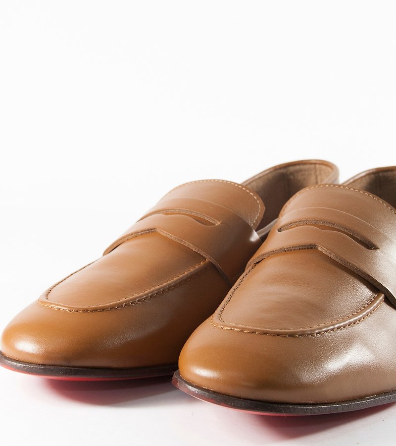 Men's Classic Leather Penny Loafers - รองเท้าอ็อกฟอร์ดผู้ชาย - หนังแท้ สีนำ้ตาล