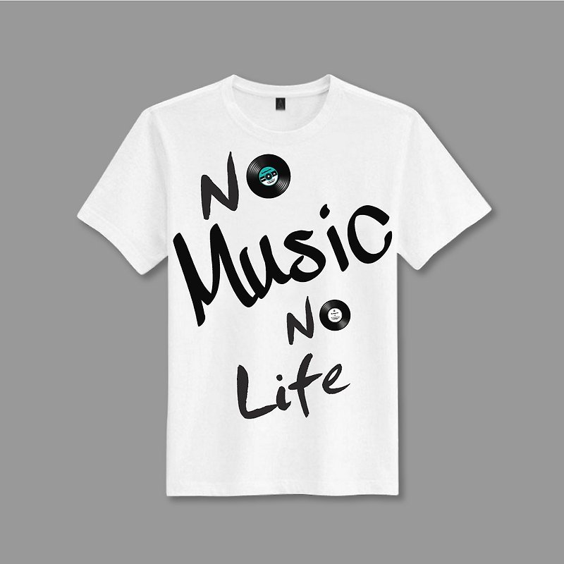 耳機狗 No music no life T-shirt 經典音樂文字 純棉T - 男 T 恤 - 棉．麻 
