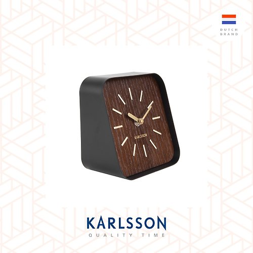 Ur Lifestyle 荷蘭Karlsson, Table clock Squared black steel dark wood