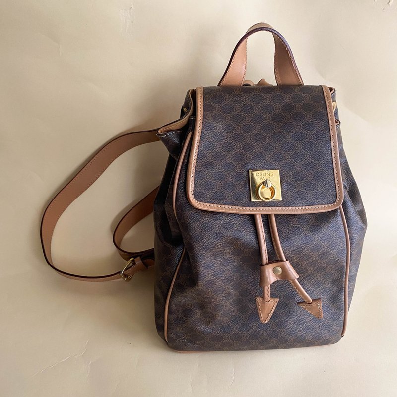 Second-hand Celine│Backpack│Vintage Backpack│Genuine Leather│Made in the United States│Antique│Girlfriend Gift - กระเป๋าเป้สะพายหลัง - หนังแท้ สีนำ้ตาล