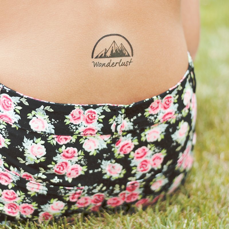 Wanderlust Mountain Temporary Fake Tattoo Sticker (Set of 2) - OhMyTat - สติ๊กเกอร์แทททู - กระดาษ สีดำ