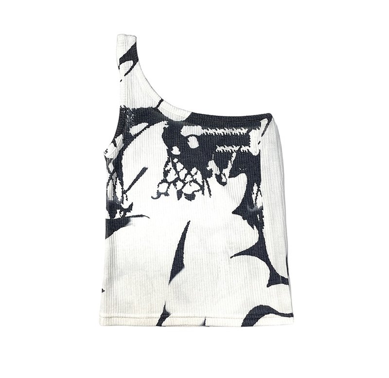 NET ONE-SHOULDER TOP - 女 T 恤 - 聚酯纖維 白色