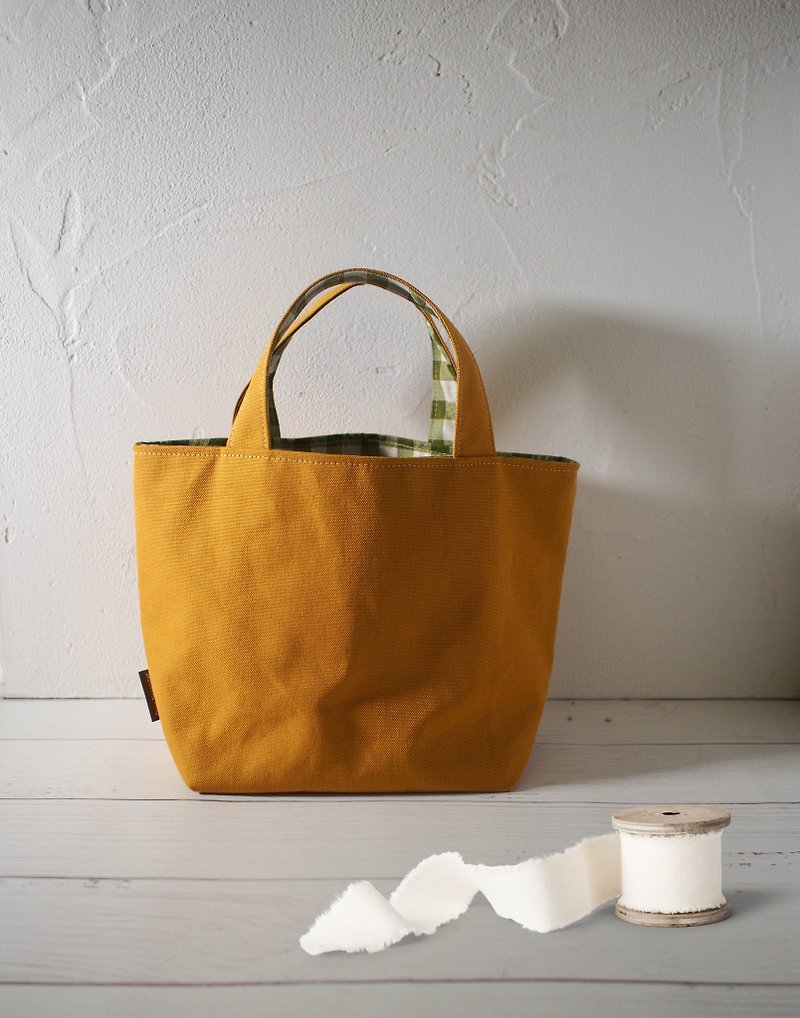 Every family wine series Bento bag/Handbag/Limited handmade bag/Cinnamon/In stock - กระเป๋าถือ - ผ้าฝ้าย/ผ้าลินิน สีเหลือง