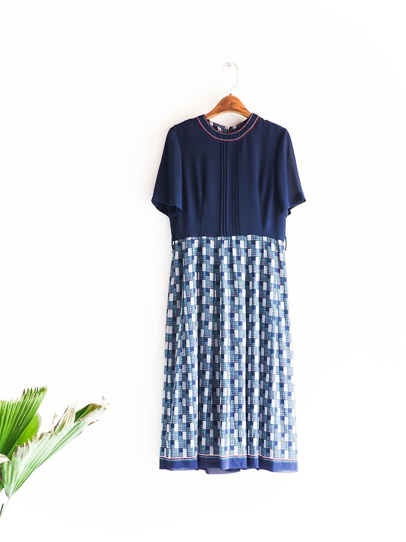 Heshui Mountain - Kagoshima Gems Indigo Geometric Square Sentimental Girl Antique Silk Dresses overalls oversize vintage dress - One Piece Dresses - Silk Blue
