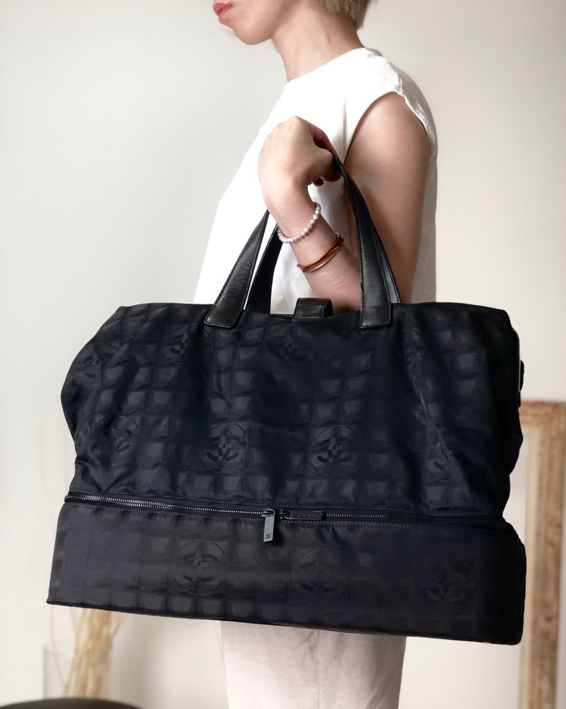 【 日本直送　名牌中古包 】CHANEL シャネル ニュートラベルライン ハンドバッグ ブラック ナイロン ボストン vintage ヴィンテージ 3b2rcw - 手提包/手提袋 - 尼龍 黑色