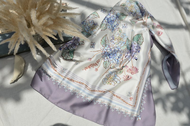 hand painted hydrangea print scarf - ผ้าพันคอ - เส้นใยสังเคราะห์ 