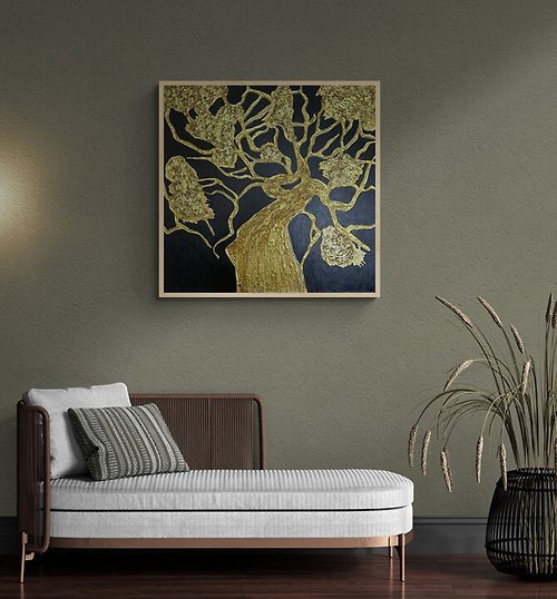 JuliaKotenkoArt Large Abstract Black Gold Tree Painting on Canvas Textured Painting