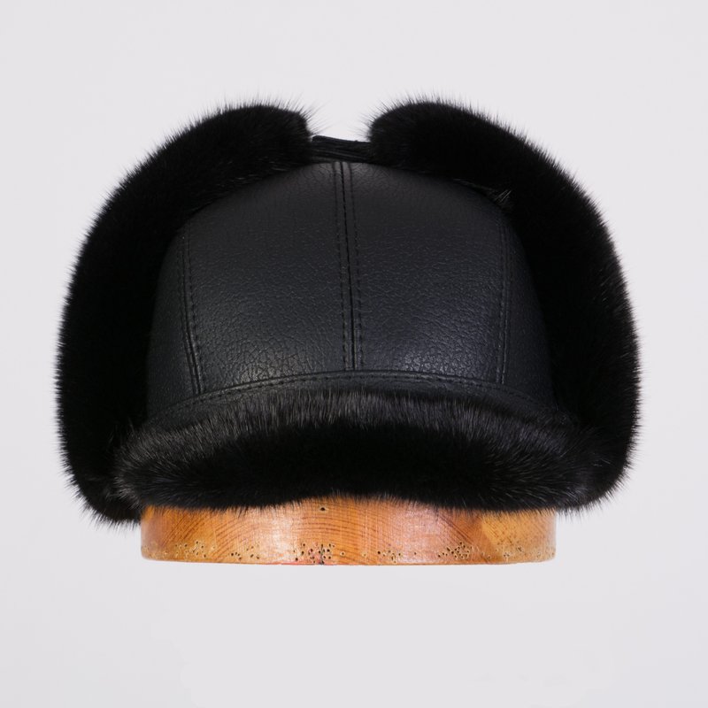 Mens Fur Hat Winter Men Mink Cap Russian Fur Hat Fur Ushanka Hat Earflap Fur Hat - Hats & Caps - Wool Black