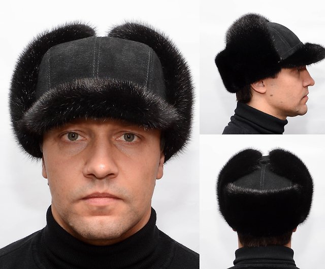 メンズ冬毛皮ロシア帽 100% 本物のミンクファーと本革製 - ショップ ...