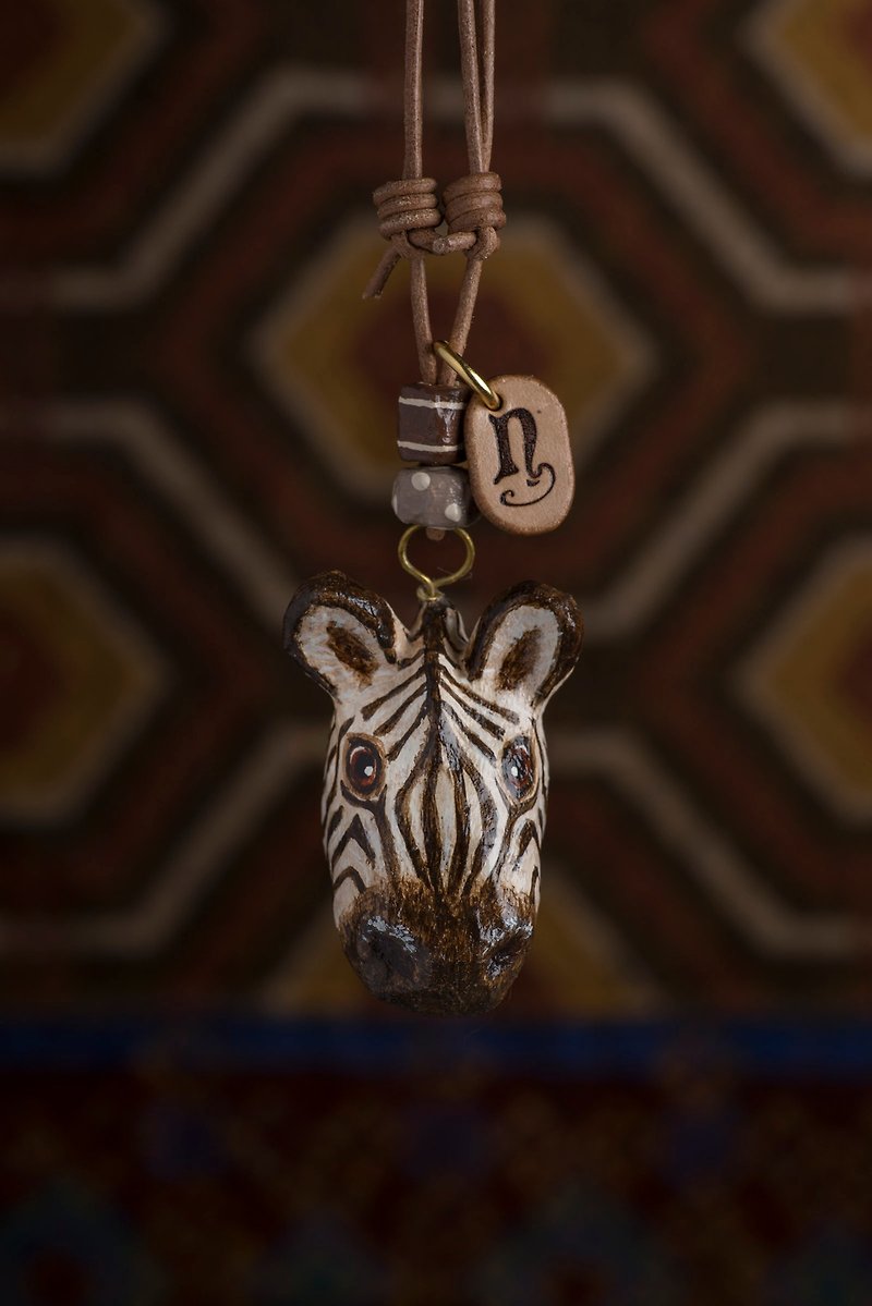 斑馬墜子頸鏈 / 動物項錬 - 頸圈項鍊 - 紙 白色