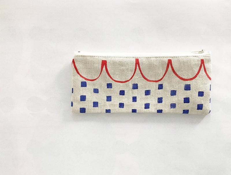moshimoshi | Linen pencil case-Check neckline - กล่องดินสอ/ถุงดินสอ - ผ้าฝ้าย/ผ้าลินิน 