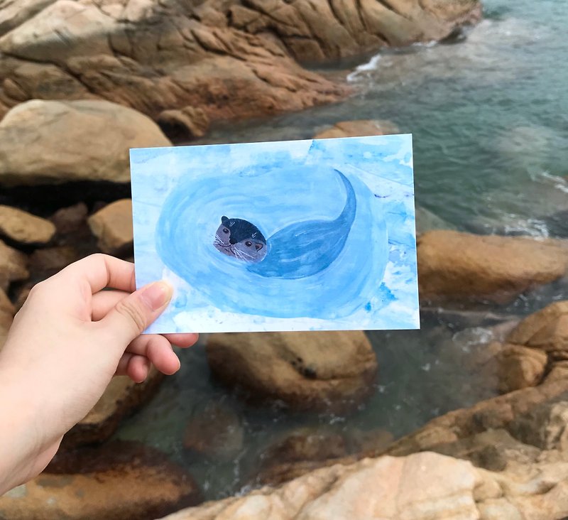 Hong Kong Mammal Swimming Little Otter Postcard - การ์ด/โปสการ์ด - กระดาษ สีน้ำเงิน