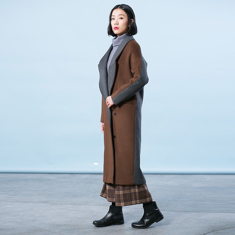 陳庭妮韓国のウールのコートの子の長いセクション緩い膝ウールコートで女子学生の2016新しい波 - ジャケット - コットン・麻 グレー