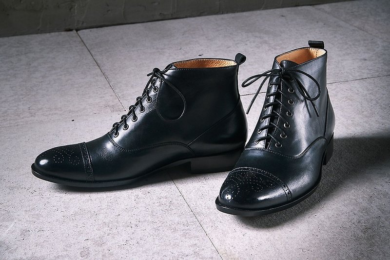 Balmoral leather boots classic black gentleman shoes boots men boots men - รองเท้าบูธผู้ชาย - หนังแท้ สีดำ