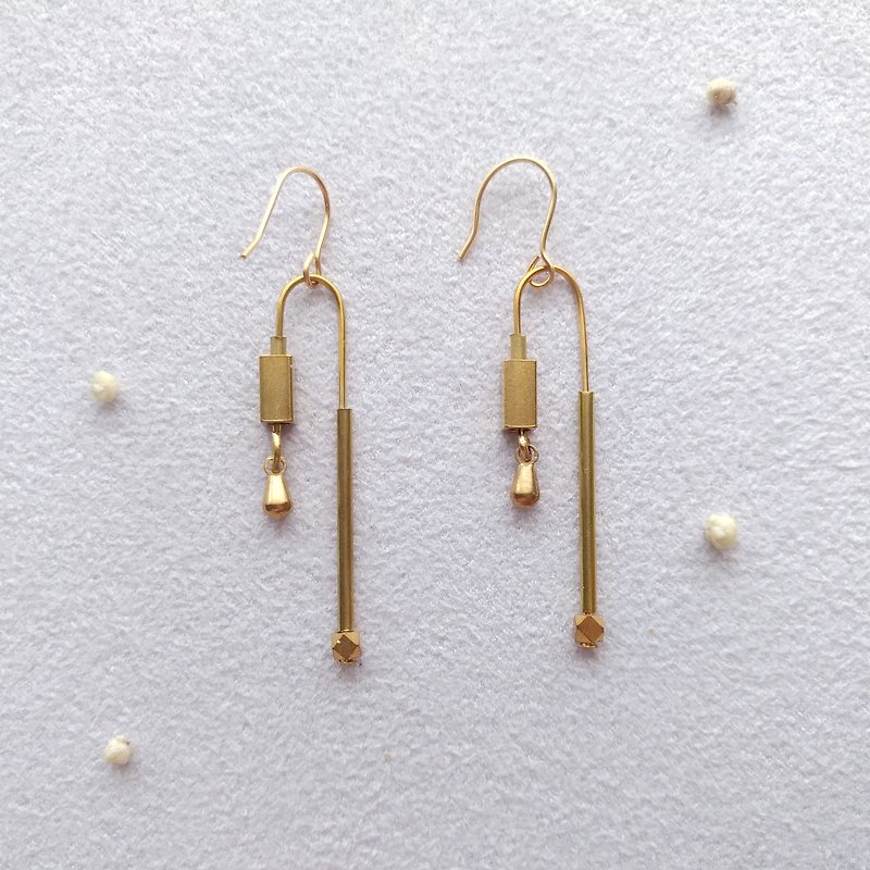 e006-yoU series no.1- Bronze pin / clip earrings - ต่างหู - โลหะ สีทอง