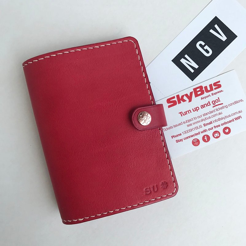 Bambini leather passport holder passport cover red velvet / custom lettering gift travel - ที่เก็บพาสปอร์ต - หนังแท้ สีแดง