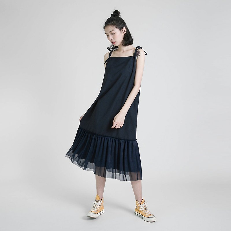 Asteroids confetti star vest bandage dress _8SF121_zhangqing - One Piece Dresses - Cotton & Hemp Blue