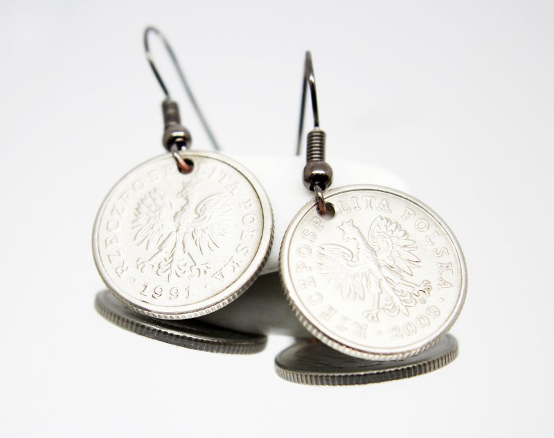 Ancient Coin Jewelry Coin Drop Earrings Coin Hoop Earrings Tiny Coin Earrings - 耳環/耳夾/耳骨夾 - 其他金屬 