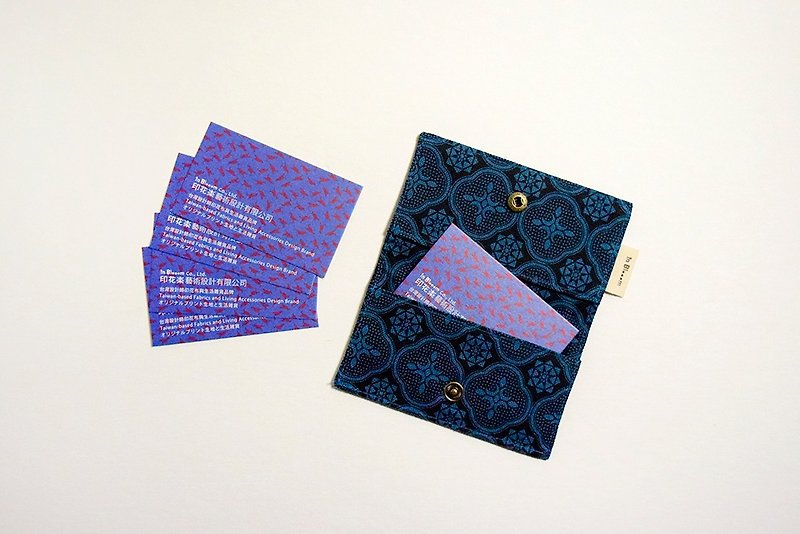 Business Card Holder / Begonia Glass Pattern / Midnight Navy - Card Holders & Cases - Cotton & Hemp Blue